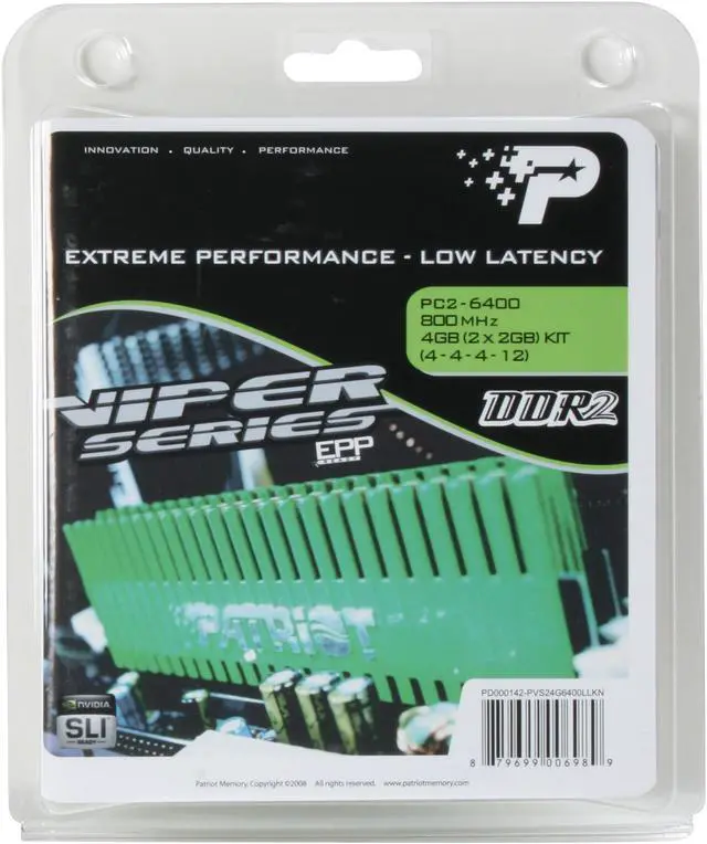 Alt view image 3 of 3 - Patriot Viper 4GB (2 x 2GB) DDR2 800 (PC2 6400) Dual Channel Kit Desktop Memory Model PVS24G6400LLKN