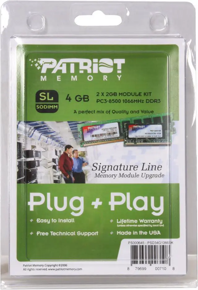 Alt view image 3 of 3 - Patriot 4GB (2 x 2GB) 204-Pin DDR3 SO-DIMM DDR3 1066 (PC3 8500) Dual Channel Kit Laptop Memory Model PSD34G1066SK