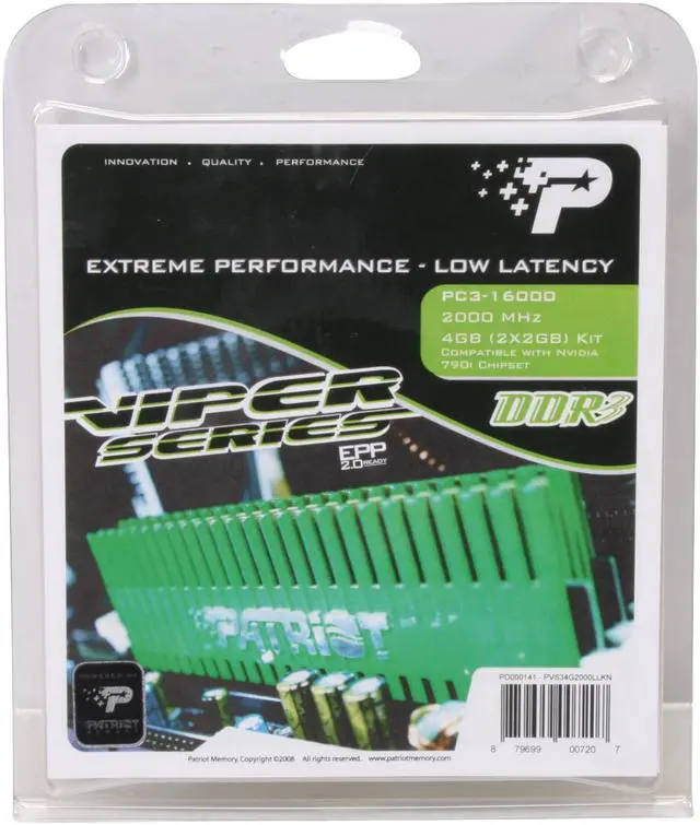 Alt view image 3 of 3 - Patriot Viper 4GB (2 x 2GB) DDR3 2000 (PC3 16000) Dual Channel Kit Desktop Memory Model PVS34G2000LLKN