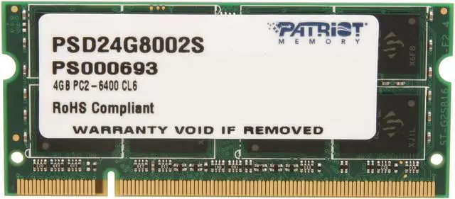 Main image of Patriot Signature 4GB 200-Pin DDR2 SO-DIMM DDR2 800 (PC2 6400) Laptop Memory Model PSD24G8002S
