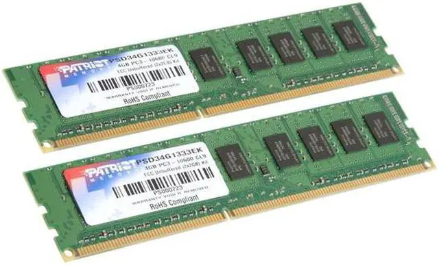 Main image of Patriot Signature 4GB (2 x 2GB) ECC Unbuffered DDR3 1333 (PC3 10600) Server Memory Model PSD34G1333EK