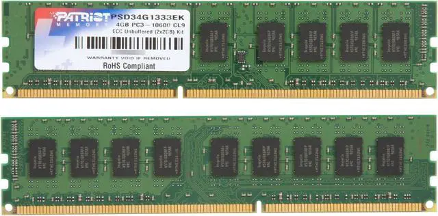 Alt view image 2 of 3 - Patriot Signature 4GB (2 x 2GB) ECC Unbuffered DDR3 1333 (PC3 10600) Server Memory Model PSD34G1333EK
