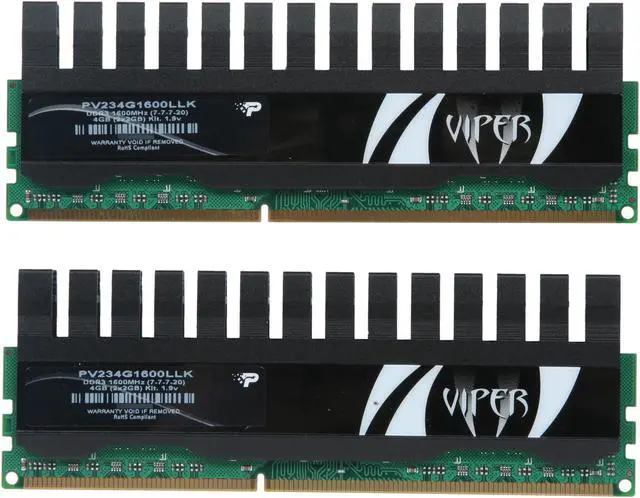 Alt view image 2 of 3 - Patriot Viper II 4GB (2 x 2GB) DDR3 1600 (PC3 12800) Desktop Memory Model PV234G1600LLK