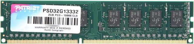 Main image of Patriot 2GB DDR3 1333 (PC3 10600) Desktop Memory Model PSD32G13332