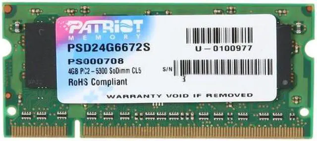 Main image of Patriot 4GB 200-Pin DDR2 SO-DIMM DDR2 667 (PC2 5300) Laptop Memory Model PSD24G6672S