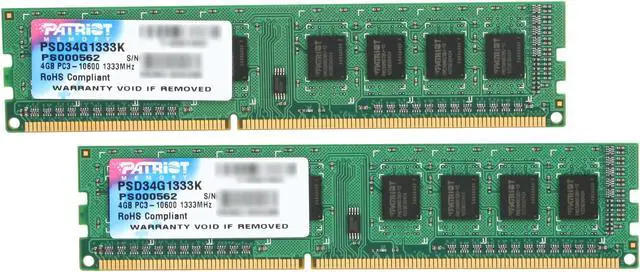 Main image of Patriot 4GB (2 x 2GB) DDR3 1333 (PC3 10600) Desktop Memory Model PSD34G1333K