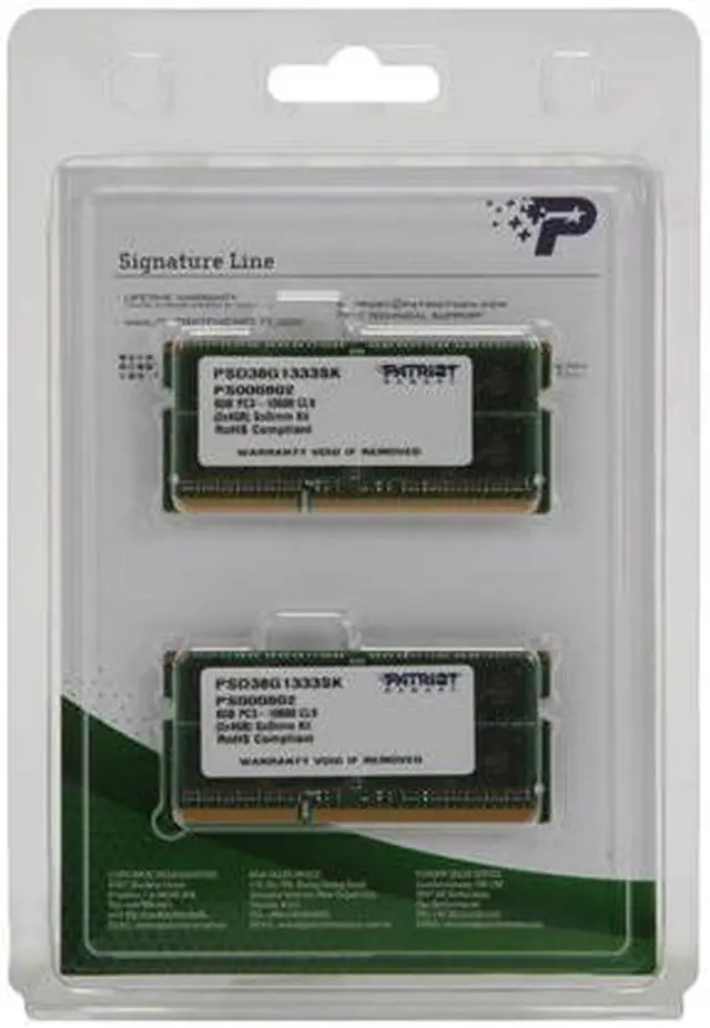 Alt view image 3 of 3 - Patriot 8GB (2 x 4GB) 204-Pin DDR3 SO-DIMM DDR3 1333 (PC3 10600) Laptop Memory Model PSD38G1333SK