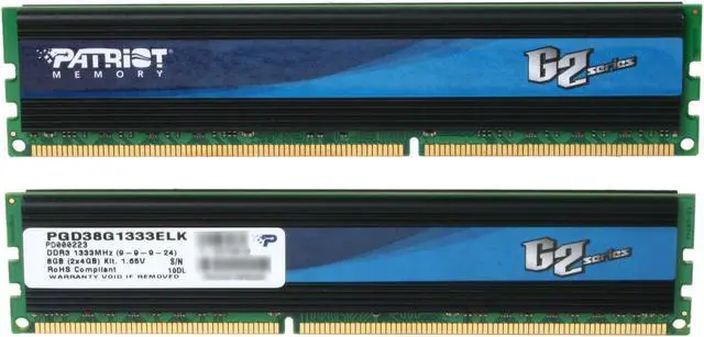 Alt view image 2 of 3 - Patriot Gamer 2 Series 8GB (2 x 4GB) DDR3 1333 (PC3 10666) Desktop Memory Model PGD38G1333ELK