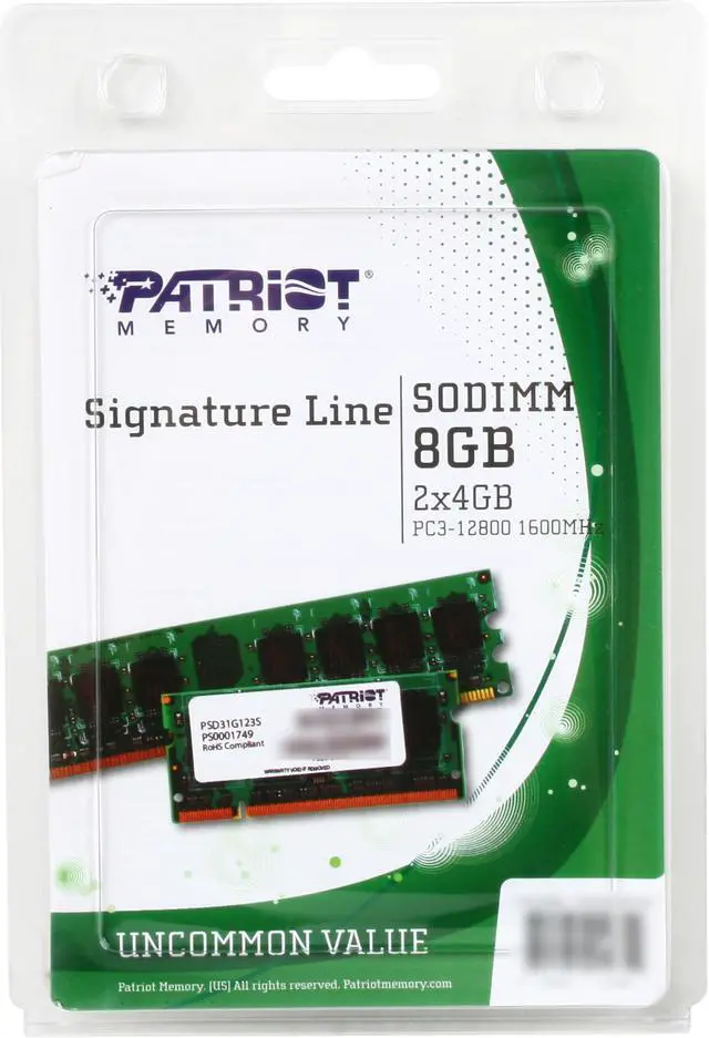 Alt view image 3 of 3 - Patriot Signature 8GB (2 x 4GB) 204-Pin DDR3 SO-DIMM DDR3 1600 (PC3 12800) Laptop Memory Model PSD38G1600SK