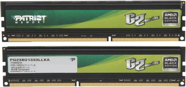 Alt view image 2 of 3 - Patriot Gamer 2 Series 8GB (2 x 4GB) DDR3 1333 (PC3 10666) Desktop Memory Model PG238G1333LLKA