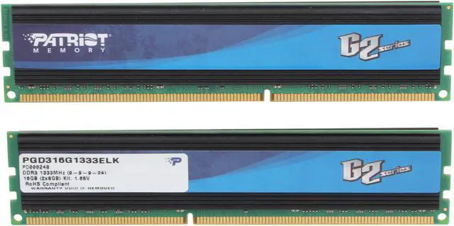 Alt view image 2 of 3 - Patriot Gamer 2 Series 16GB (2 x 8GB) DDR3 1333 (PC3 10666) Desktop Memory Model PGD316G1333ELK