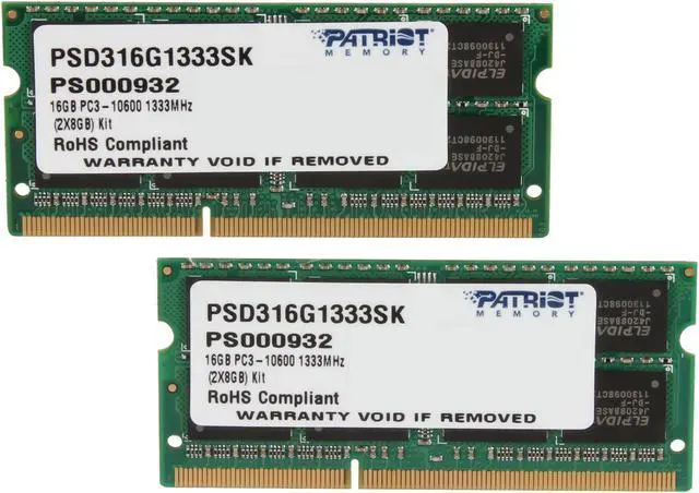 Main image of Patriot Signature 16GB (2 x 8GB) 204-Pin DDR3 SO-DIMM DDR3 1333 (PC3 10600) Laptop Memory Model PSD316G1333SK