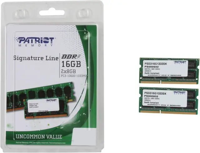 Alt view image 3 of 3 - Patriot Signature 16GB (2 x 8GB) 204-Pin DDR3 SO-DIMM DDR3 1333 (PC3 10600) Laptop Memory Model PSD316G1333SK