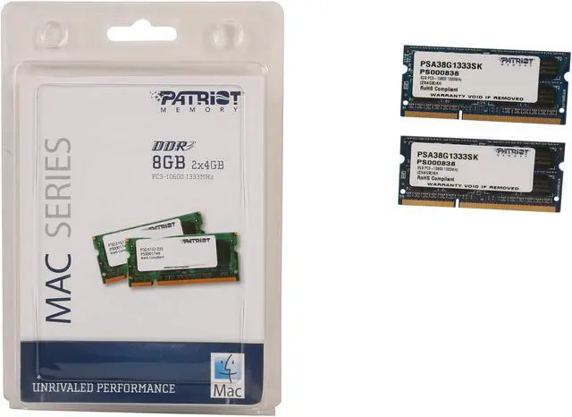 Alt view image 3 of 3 - Patriot Memory Mac Series 8GB (2 x 4GB) DDR3 1333 (PC3 10600) Memory for Apple Model PSA38G1333SK