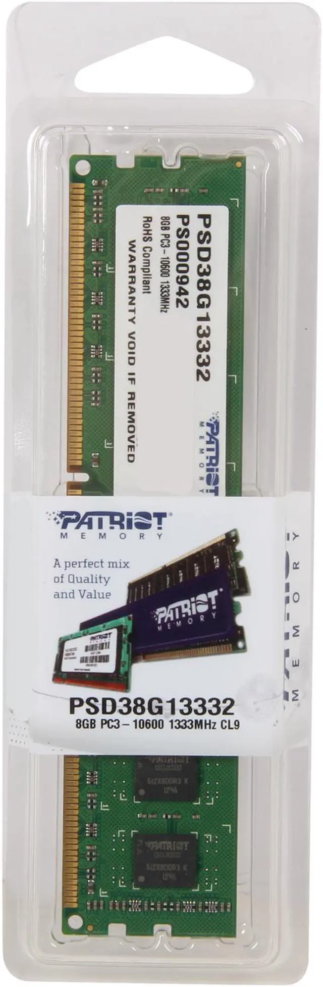 Alt view image 3 of 3 - Patriot Signature 8GB DDR3 1333 (PC3 10600) Desktop Memory Model PSD38G13332
