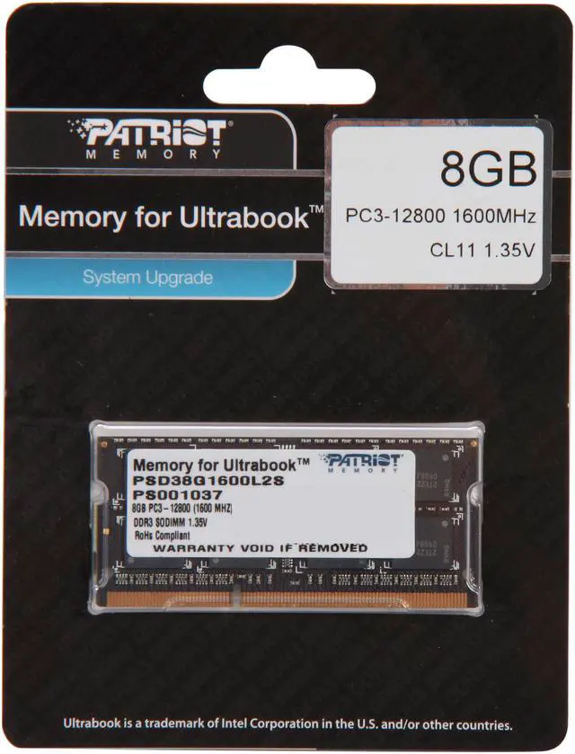 Alt view image 3 of 3 - Patriot Signature Line 8GB 204-Pin DDR3 SO-DIMM DDR3L 1600 (PC3L 12800) Laptop Memory Model PSD38G1600L2S
