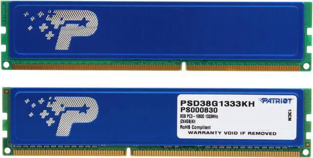 Alt view image 2 of 3 - Patriot Signature Line 8GB (2 x 4GB) DDR3 1333 (PC3 10600) Desktop Memory Model PSD38G1333KH