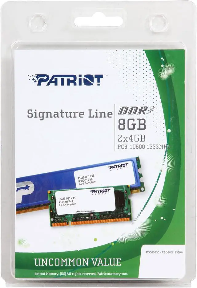 Alt view image 3 of 3 - Patriot Signature Line 8GB (2 x 4GB) DDR3 1333 (PC3 10600) Desktop Memory Model PSD38G1333KH