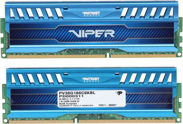 Alt view image 2 of 3 - Patriot Viper 3 8GB (2 x 4GB) DDR3 1866 (PC3 15000) Desktop Memory Model PV38G186C9KBL