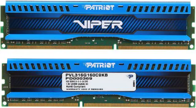 Alt view image 2 of 3 - Patriot Viper 3 Low Profile Blue 16GB (2 x 8GB) DDR3 1600 (PC3 12800) Desktop Memory Model PVL316G160C9KB