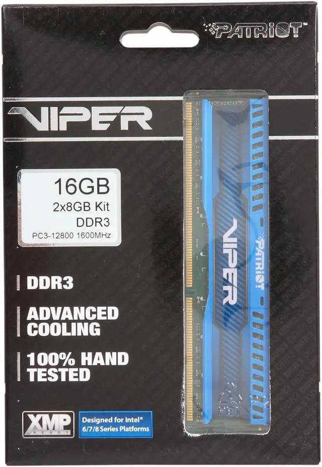 Alt view image 3 of 3 - Patriot Viper 3 Low Profile Blue 16GB (2 x 8GB) DDR3 1600 (PC3 12800) Desktop Memory Model PVL316G160C9KB