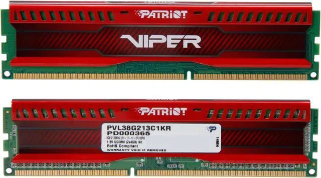 Alt view image 2 of 3 - Patriot Viper 3 Low Profile Red 8GB (2 x 4GB) DDR3 2133 (PC3 17000) Desktop Memory Model PVL38G213C1KR