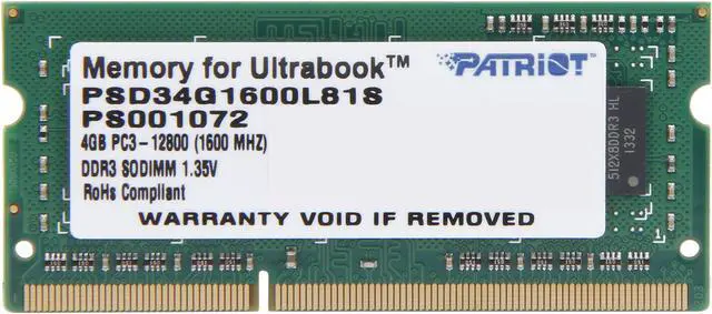 Main image of Patriot Signature Line 4GB 204-Pin DDR3 SO-DIMM DDR3L 1600 (PC3L 12800) Laptop Memory Model PSD34G1600L81S