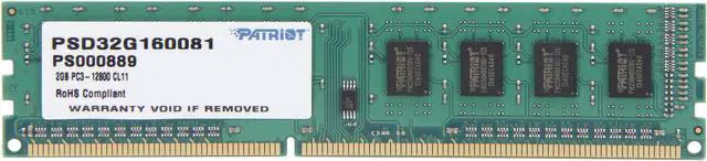 Main image of Patriot Signature 2GB DDR3 1600 (PC3 12800) Desktop Memory Model PSD32G160081