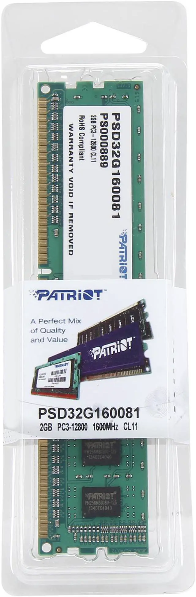 Alt view image 3 of 3 - Patriot Signature 2GB DDR3 1600 (PC3 12800) Desktop Memory Model PSD32G160081