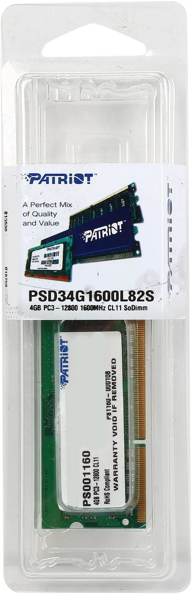 Alt view image 3 of 3 - Patriot 4GB 204-Pin DDR3 SO-DIMM DDR3L 1600 (PC3L 12800) Memory Model PSD34G1600L82S