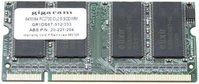 Main image of gigaram 512MB 200-Pin DDR SO-DIMM DDR 333 (PC 2700) Laptop Memory Model GR1DS6T-512/333