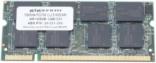 Main image of gigaram 1GB 200-Pin DDR SO-DIMM DDR 333 (PC 2700) Laptop Memory Model GR1DS8B-1GB/333