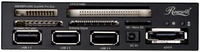 Alt view image 3 of 9 - Rosewill RCR-IM5001 - 75-in-1 Internal Card Reader Hub - 3 x USB 2.0 Ports / eSATA Port / Extra Silver Face Plate / Molex Power Cable - Fits 3.5” Drive Slot