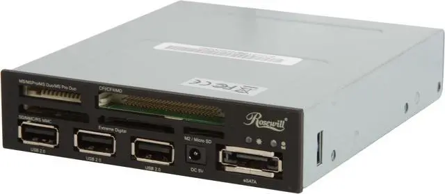 Alt view image 6 of 9 - Rosewill RCR-IM5001 - 75-in-1 Internal Card Reader Hub - 3 x USB 2.0 Ports / eSATA Port / Extra Silver Face Plate / Molex Power Cable - Fits 3.5” Drive Slot