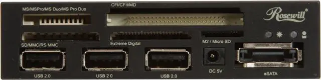 Alt view image 7 of 9 - Rosewill RCR-IM5001 - 75-in-1 Internal Card Reader Hub - 3 x USB 2.0 Ports / eSATA Port / Extra Silver Face Plate / Molex Power Cable - Fits 3.5” Drive Slot