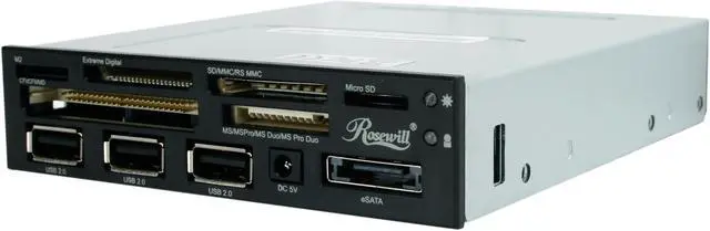 Main image of Rosewill RCR-AK-IM5002 USB2.0 75 in 1 internal Card Reader w/ 3 ports USB2.0 Hub / eSATA port / Extra silver face plate / SATA Power