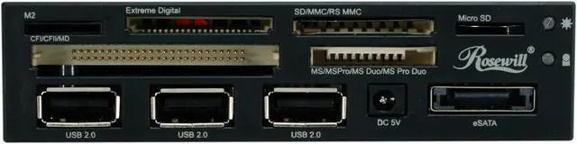 Alt view image 2 of 5 - Rosewill RCR-AK-IM5002 USB2.0 75 in 1 internal Card Reader w/ 3 ports USB2.0 Hub / eSATA port / Extra silver face plate / SATA Power