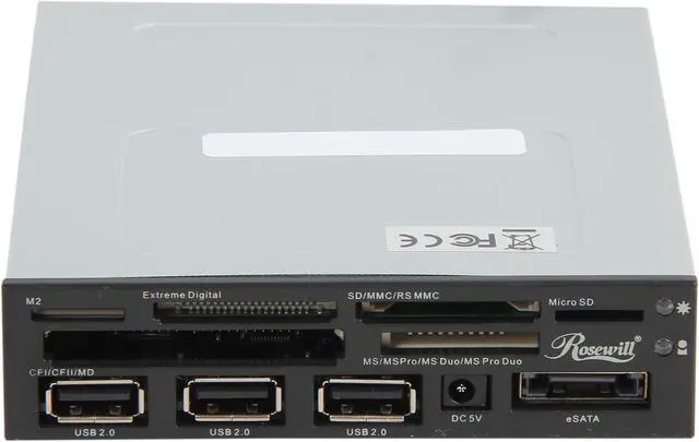 Alt view image 2 of 5 - Rosewill RDCR-13001 USB2.0 All in One Internal Card Reader w/ 3 ports USB2.0 Hub / eSATA port / Extra silver fascia panel / SATA Power