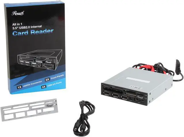 Alt view image 5 of 5 - Rosewill RDCR-13001 USB2.0 All in One Internal Card Reader w/ 3 ports USB2.0 Hub / eSATA port / Extra silver fascia panel / SATA Power