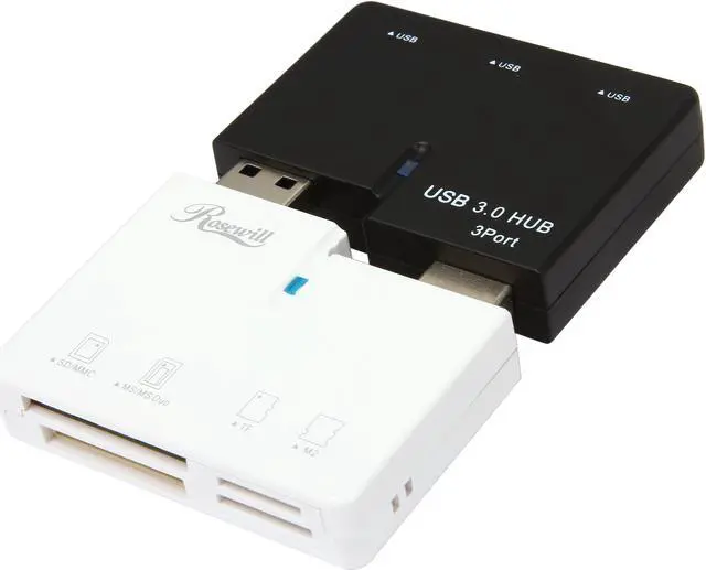 Main image of Rosewill RCRC-200-U3 - Card Reader - Reads SD / SDHC / SDXC / MS / MMC / M2 / T-Flash Memory Cards, Plus 3-Port USB 3.0 Hub & Connection to Computer