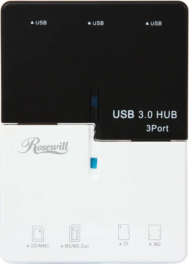 Alt view image 2 of 7 - Rosewill RCRC-200-U3 - Card Reader - Reads SD / SDHC / SDXC / MS / MMC / M2 / T-Flash Memory Cards, Plus 3-Port USB 3.0 Hub & Connection to Computer