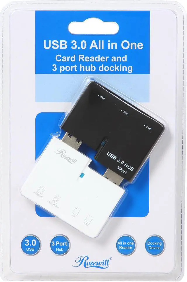 Alt view image 7 of 7 - Rosewill RCRC-200-U3 - Card Reader - Reads SD / SDHC / SDXC / MS / MMC / M2 / T-Flash Memory Cards, Plus 3-Port USB 3.0 Hub & Connection to Computer