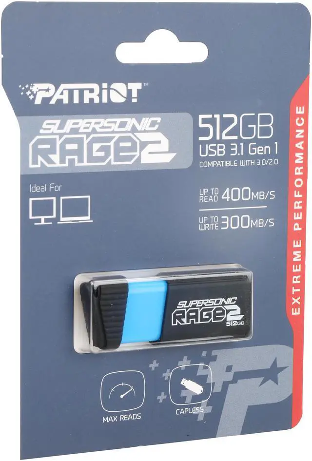 Alt view image 5 of 5 - Patriot Memory 512GB Supersonic Rage 2 USB 3.0 Flash Drive, Speed Up to 400MB/s Read, 300MB/s Write, Durable Rubber Housing (PEF512GSR2USB)