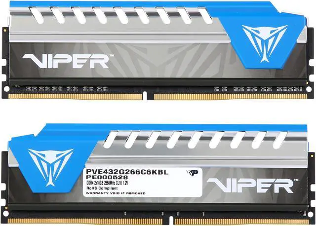 Alt view image 2 of 3 - Patriot Viper Elite 32GB (2 x 16GB) DDR4 2666MHz DRAM (Desktop Memory) CL16 1.2V Blue DIMM (288-pin) Extreme Performance Memory PVE432G266C6KBL (Intel XMP, AMD Ryzen)