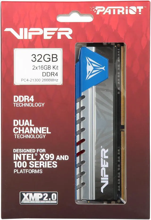 Alt view image 3 of 3 - Patriot Viper Elite 32GB (2 x 16GB) DDR4 2666MHz DRAM (Desktop Memory) CL16 1.2V Blue DIMM (288-pin) Extreme Performance Memory PVE432G266C6KBL (Intel XMP, AMD Ryzen)