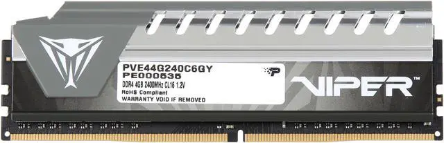 Alt view image 3 of 3 - Patriot Viper Elite 4GB (1 x 4GB) DDR4 2400MHz DRAM (Desktop Memory) CL16 1.2V Grey DIMM (288-pin) Extreme Performance Memory PVE44G240C6GY (Intel XMP, AMD Ryzen)