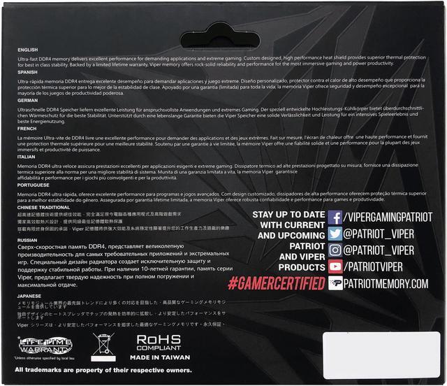 Alt view image 7 of 7 - Patriot Viper Steel 16GB (2 x 8GB) 288-Pin PC RAM DDR4 4400 (PC4 35200) Desktop Memory Model PVS416G440C9K