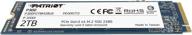 Alt view image 4 of 5 - Patriot P300 M.2 2280 2TB PCIe Gen3 x4, NVMe 1.3 Internal Solid State Drive (SSD) P300P2TBM28US