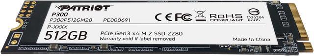 Alt view image 4 of 5 - Patriot P300 M.2 2280 512GB PCIe Gen3 x4, NVMe 1.3 Internal Solid State Drive (SSD) P300P512GM28