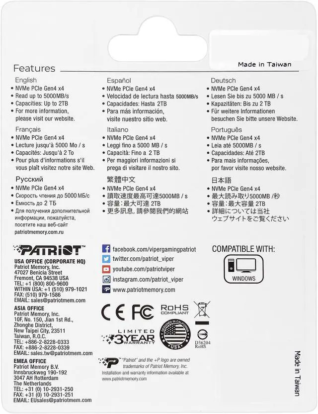 Alt view image 9 of 10 - Patriot P400 M.2 2280 1TB PCI-Express 4.0 x4, NVMe 1.3 Internal Solid State Drive (SSD) P400P1TBM28H